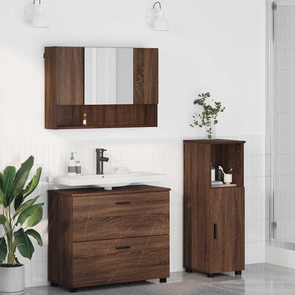 Bathroom Furniture Set 3 pcs Brown oak 76.5 x 35 x 64 cm