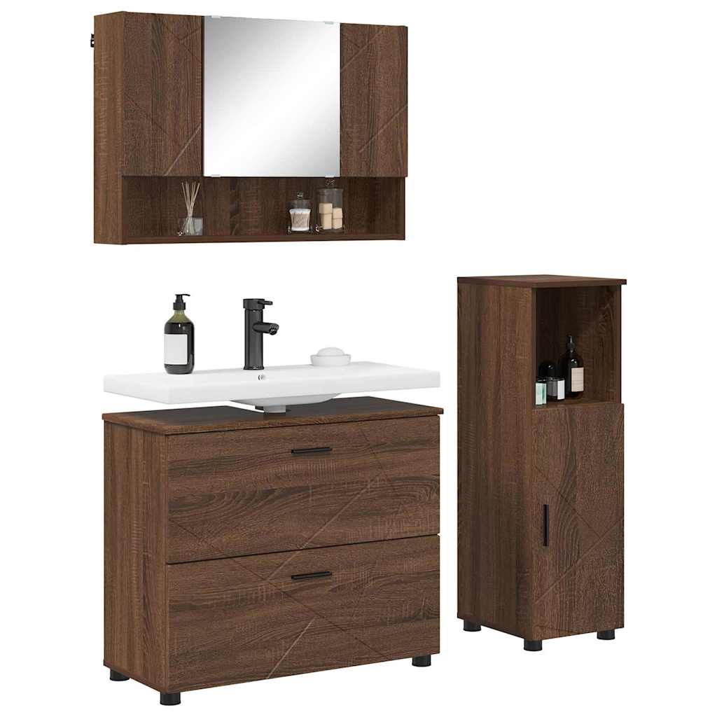 Bathroom Furniture Set 3 pcs Brown oak 76.5 x 35 x 64 cm