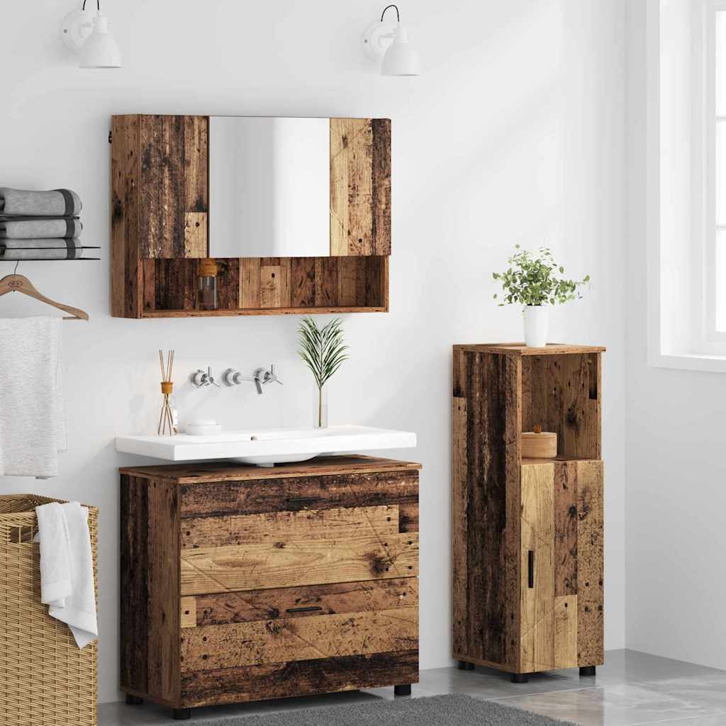 Bathroom Furniture Set 3 pcs Old wood 76.5 x 35 x 64 cm
