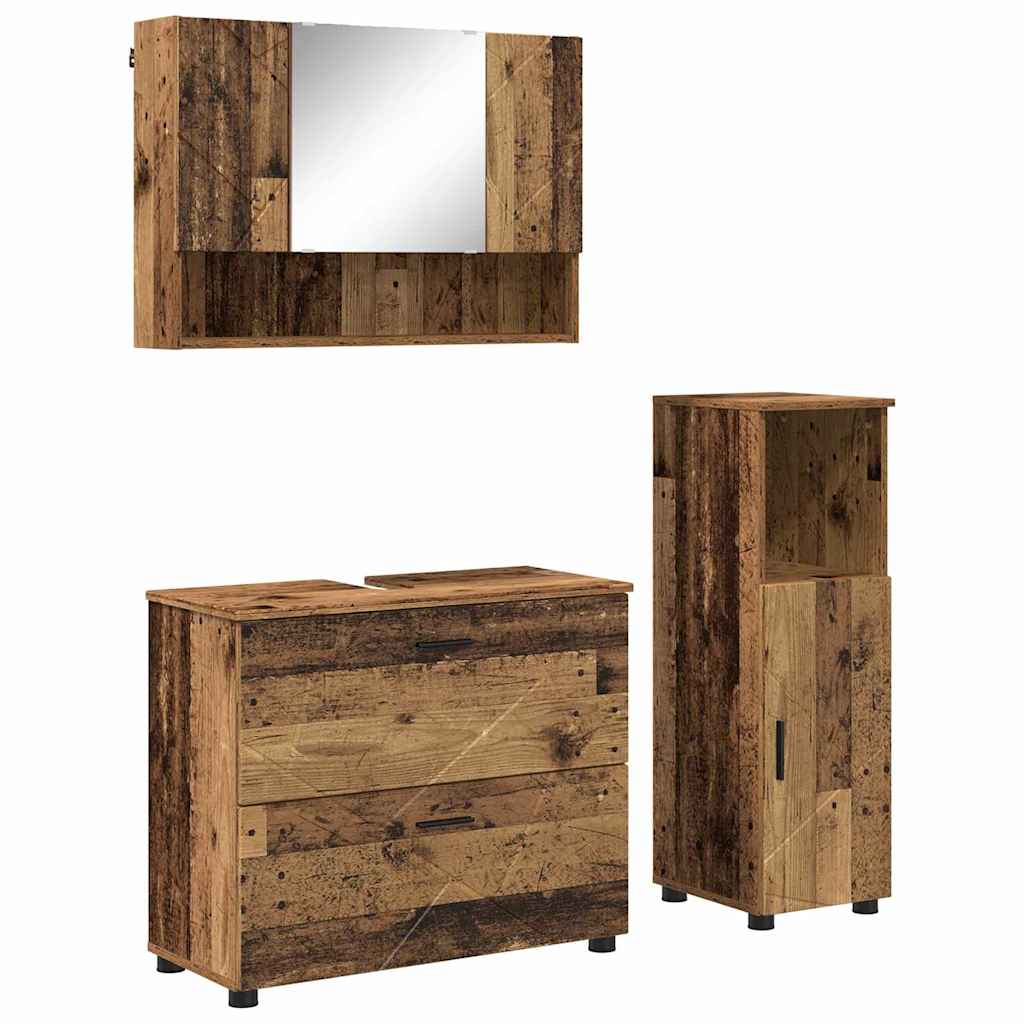 Bathroom Furniture Set 3 pcs Old wood 76.5 x 35 x 64 cm