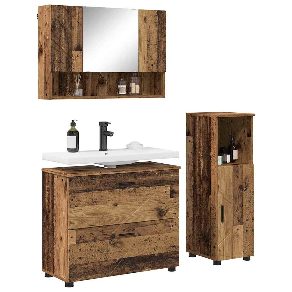 Bathroom Furniture Set 3 pcs Old wood 76.5 x 35 x 64 cm