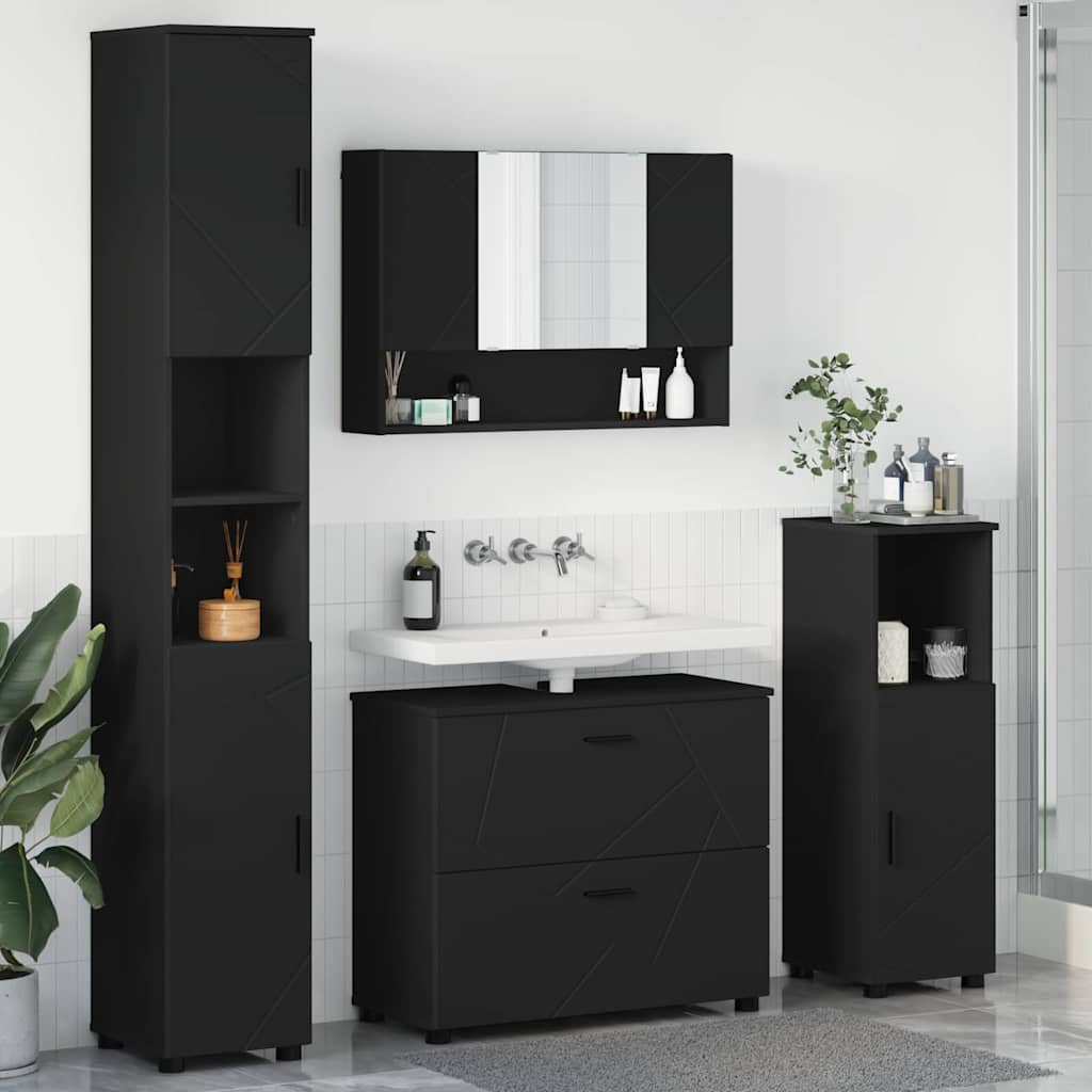 Bathroom Furniture Set with Drawer 4 pcs Black 30 x 35 x 192 cm