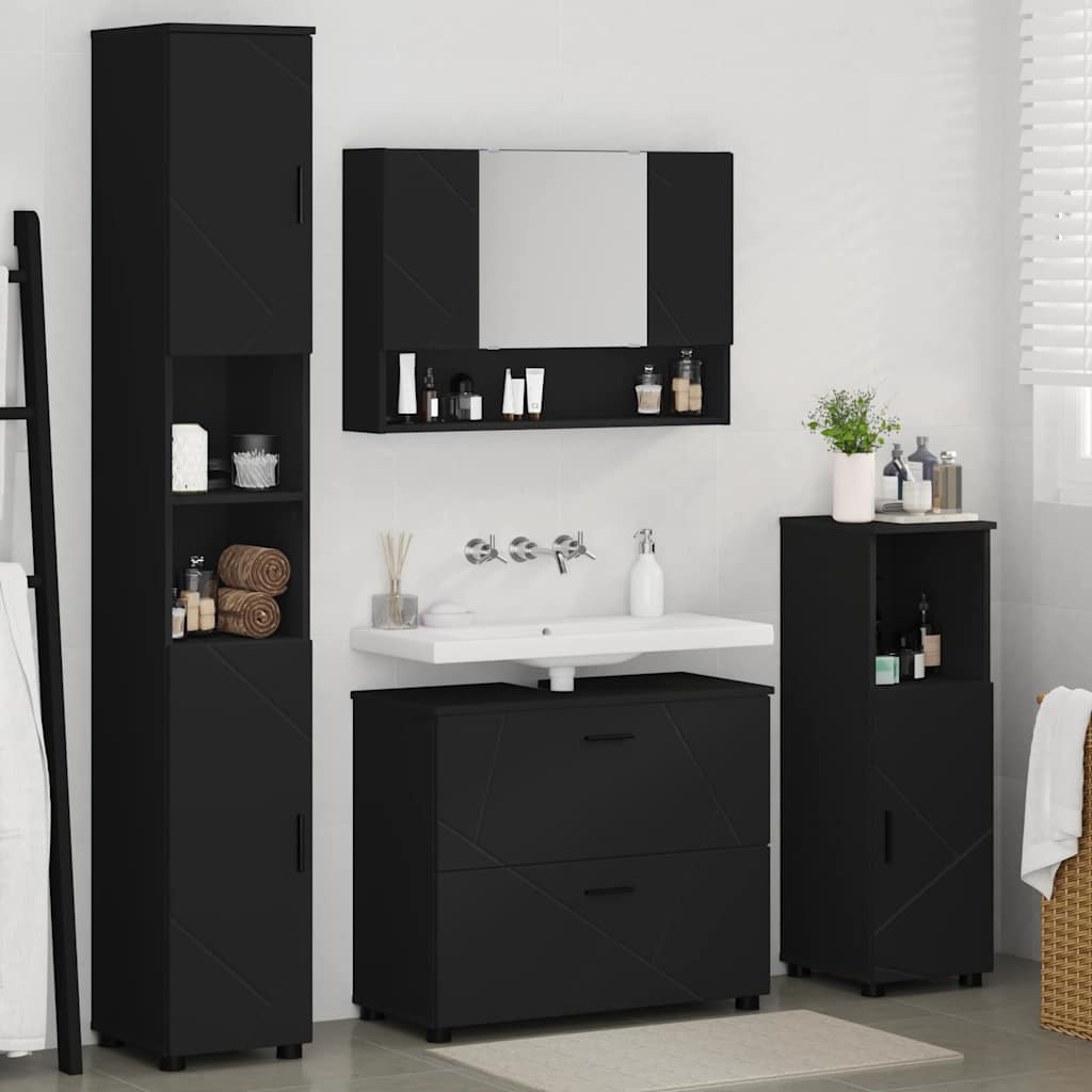 Bathroom Furniture Set with Drawer 4 pcs Black 30 x 35 x 192 cm