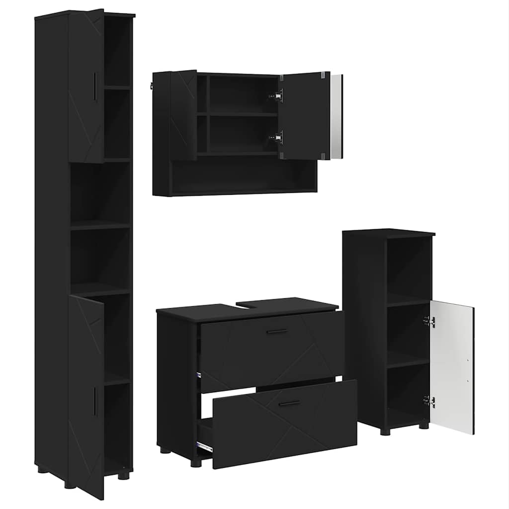 Bathroom Furniture Set with Drawer 4 pcs Black 30 x 35 x 192 cm