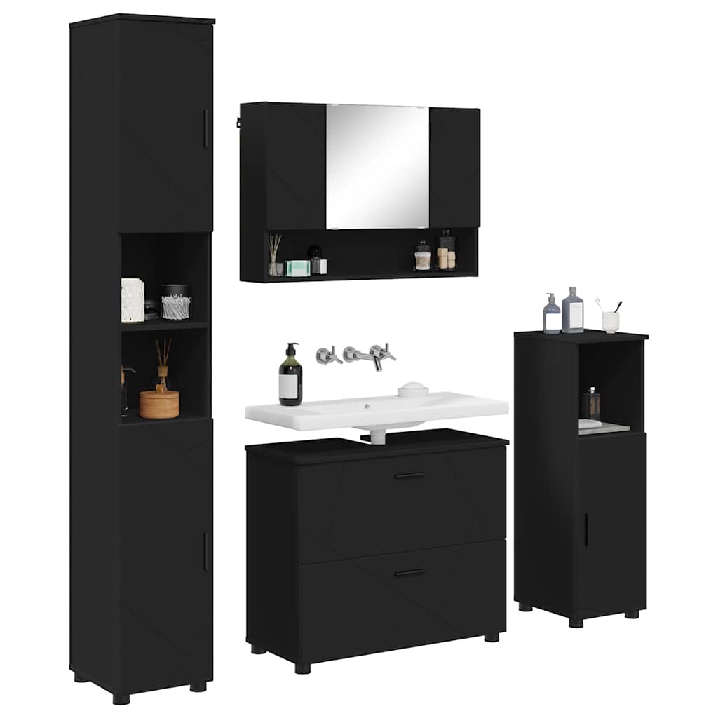 Bathroom Furniture Set with Drawer 4 pcs Black 30 x 35 x 192 cm