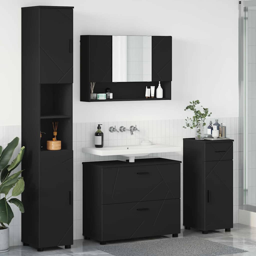 Bathroom Furniture Set with Drawer 4 pcs Black 30 x 35 x 192 cm