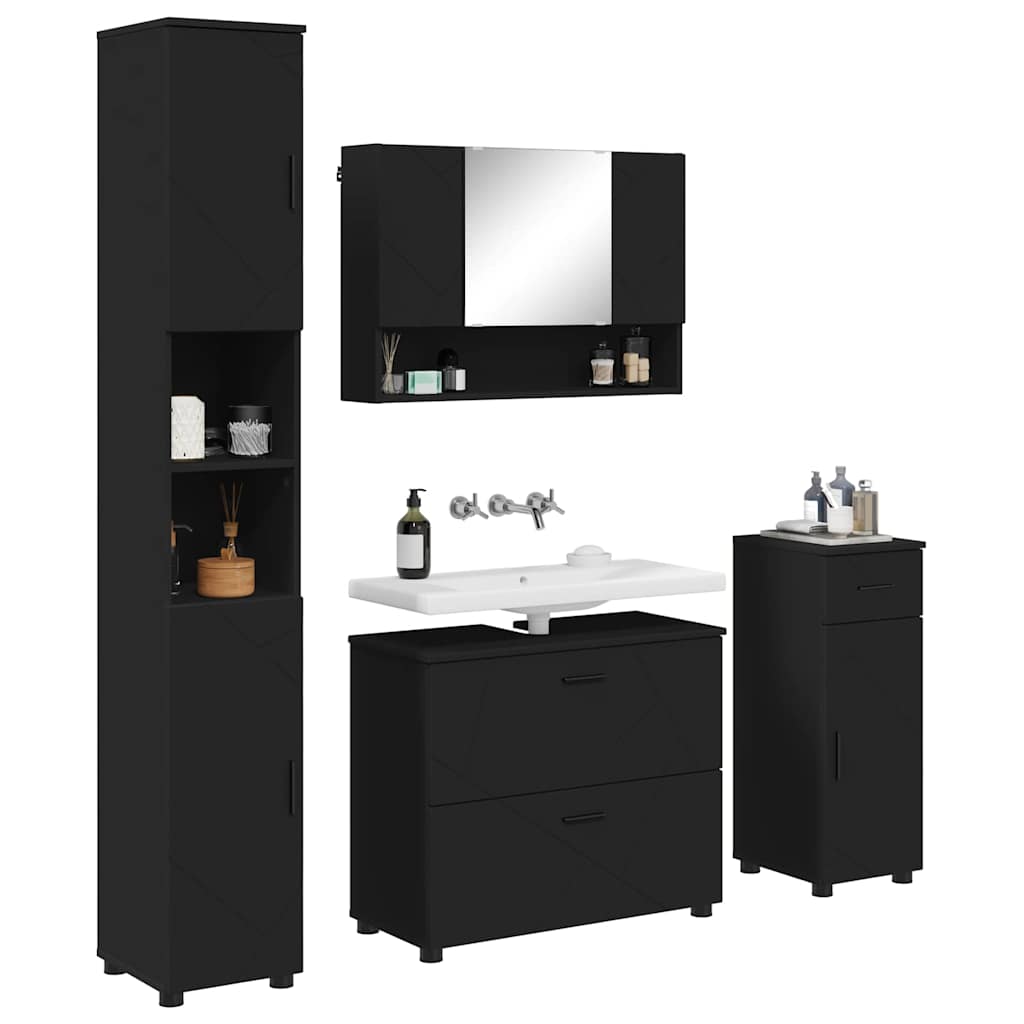 Bathroom Furniture Set with Drawer 4 pcs Black 30 x 35 x 192 cm