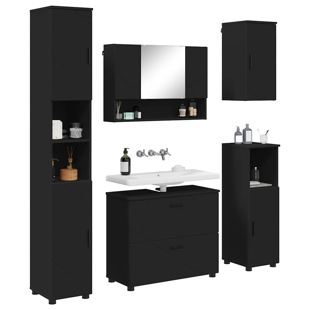 Bathroom Furniture Set with Drawer 5 pcs Black 30 x 35 x 192 cm