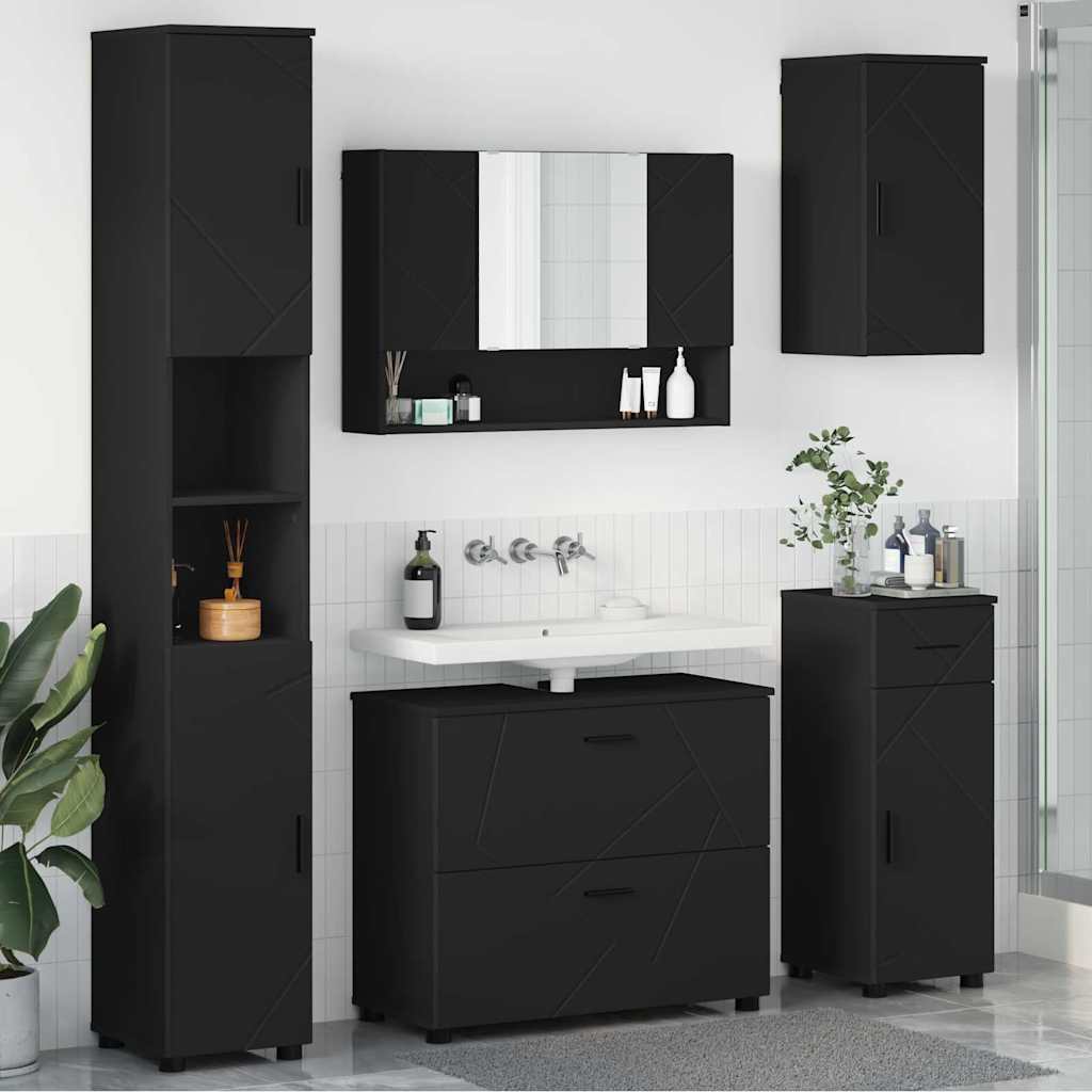 Bathroom Furniture Set with Drawer 5 pcs Black 30 x 35 x 192 cm