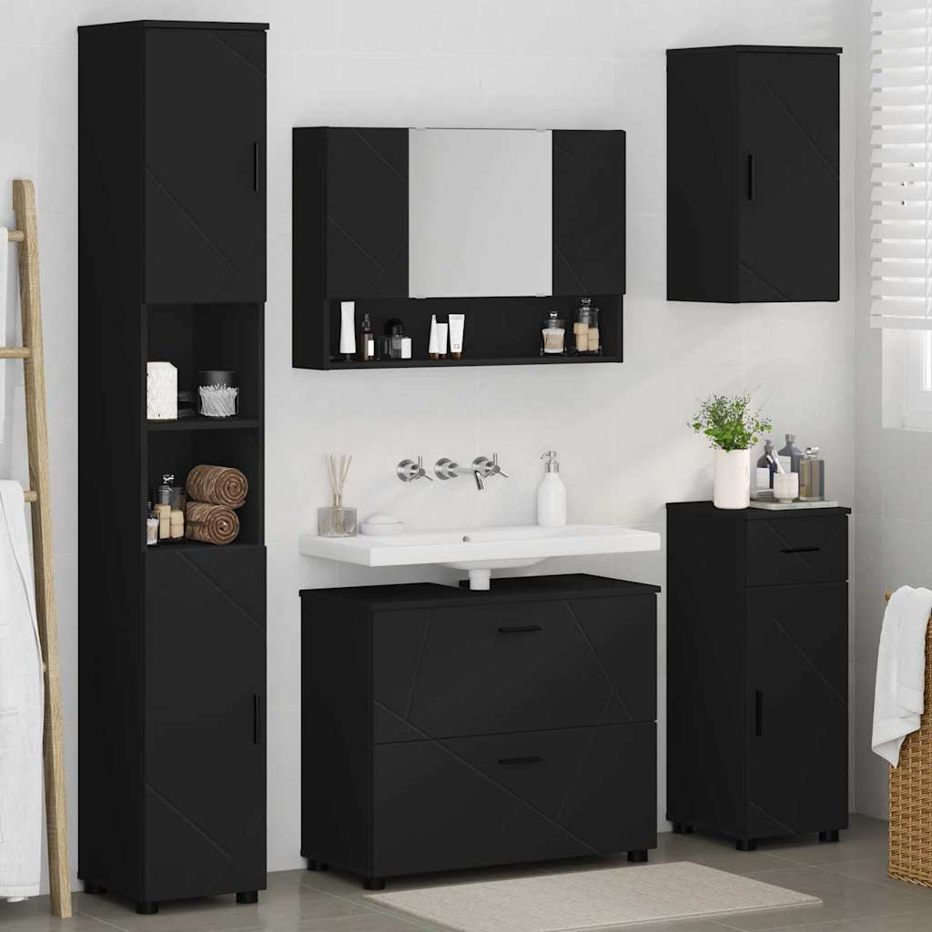 Bathroom Furniture Set with Drawer 5 pcs Black 30 x 35 x 192 cm