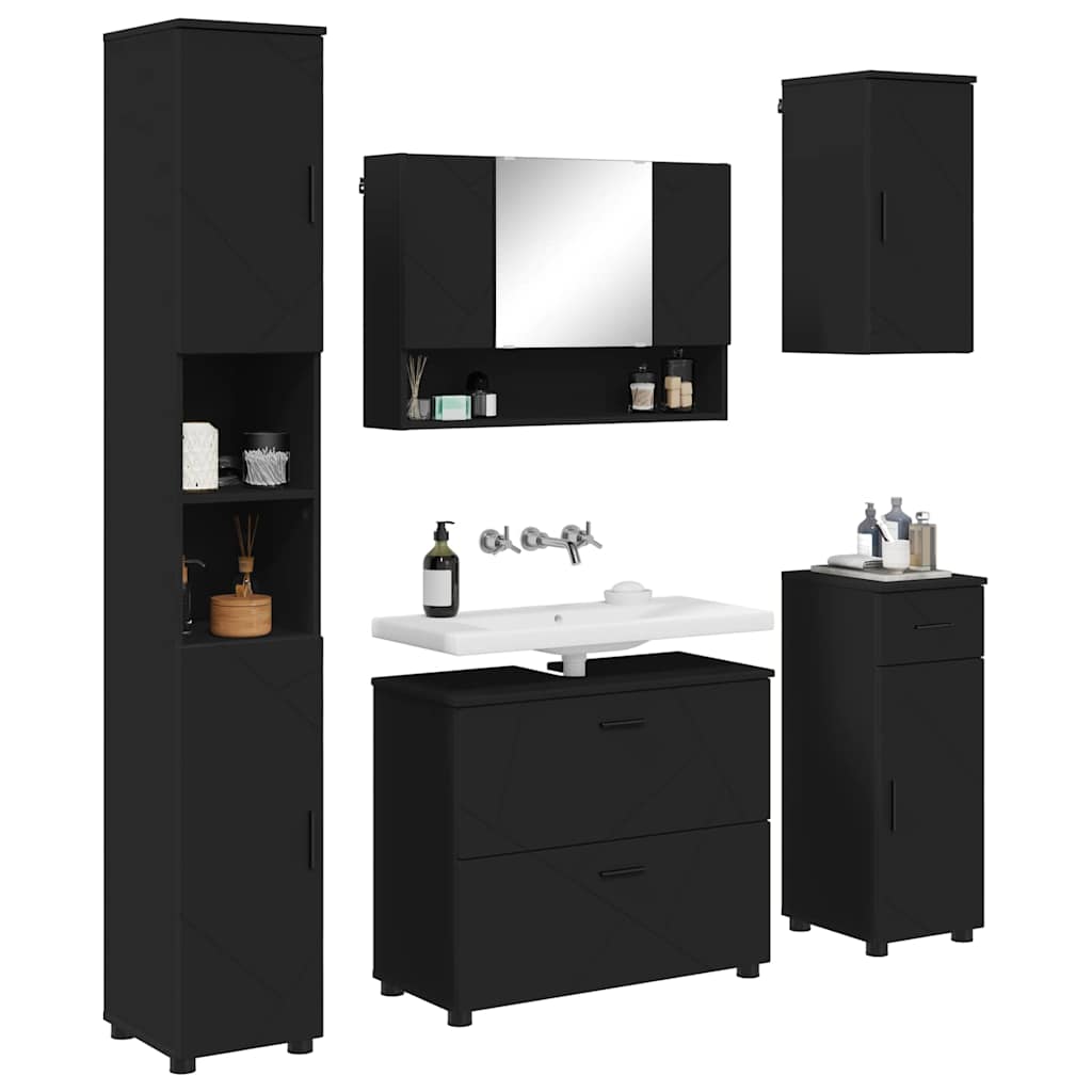 Bathroom Furniture Set with Drawer 5 pcs Black 30 x 35 x 192 cm