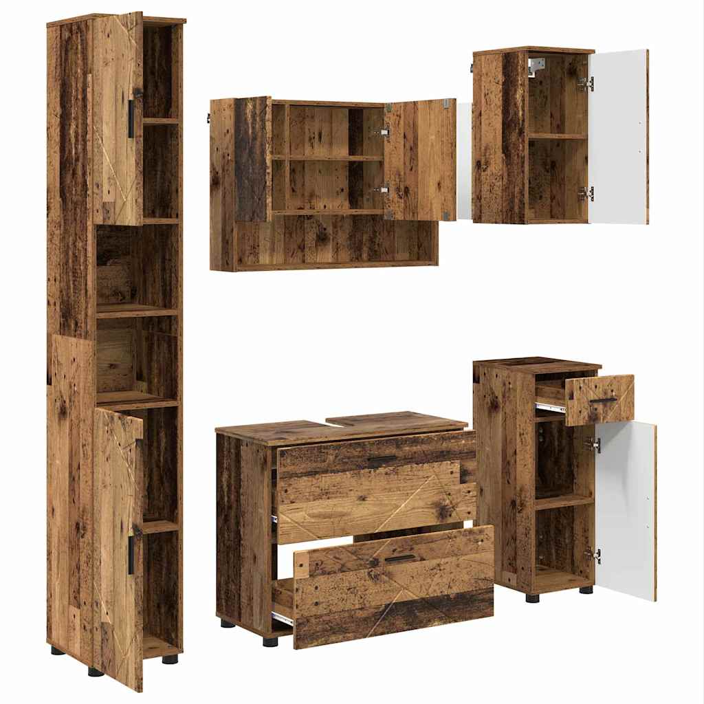Bathroom Furniture Set 5 pcs Old wood 30 x 35 x 192 cm