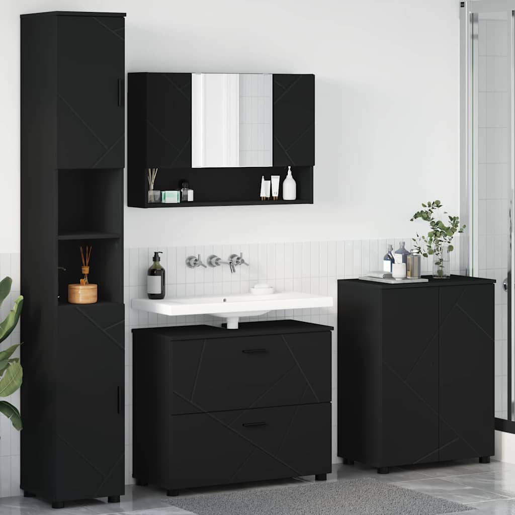 Bathroom Furniture Set with Drawer 4 pcs Black 30 x 35 x 192 cm