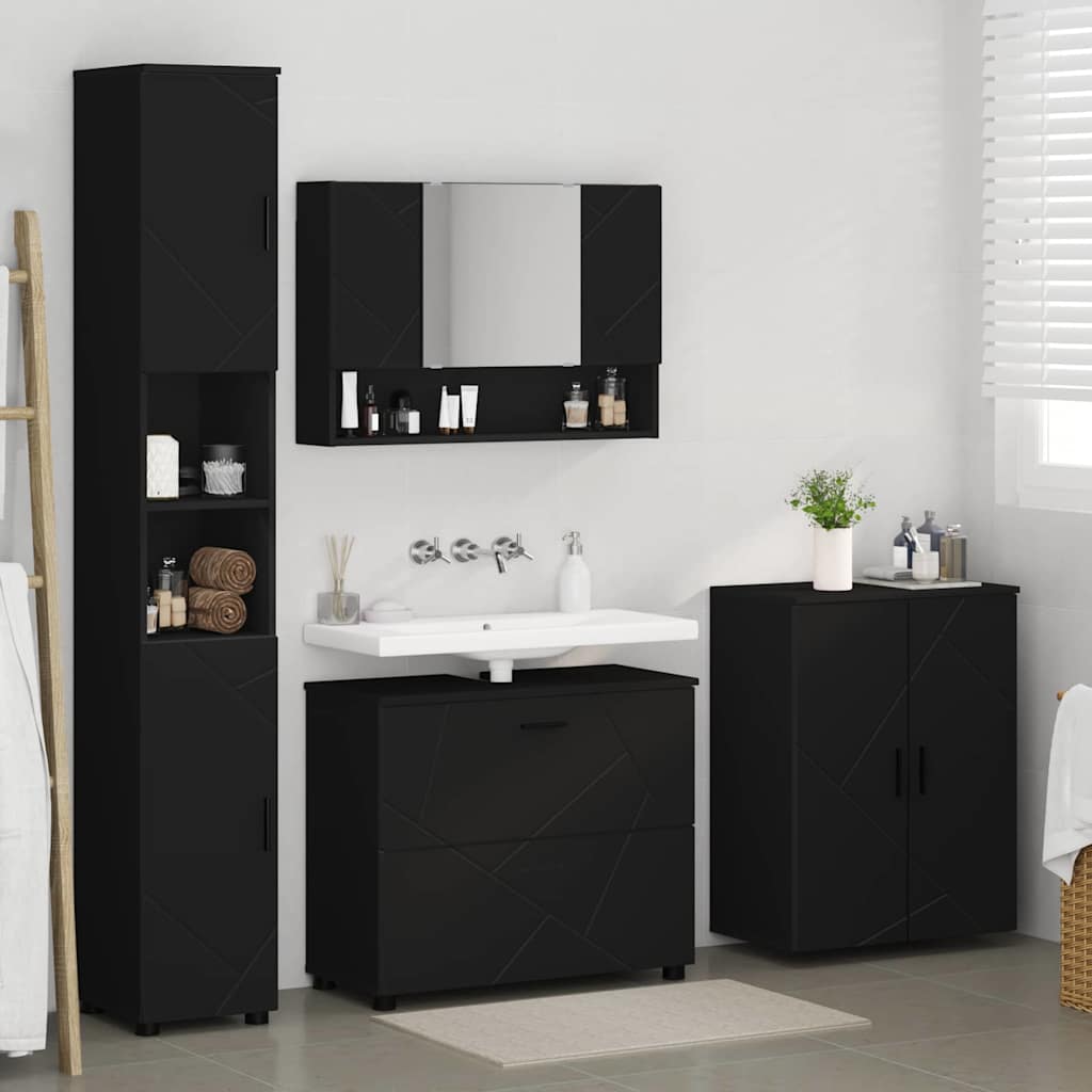 Bathroom Furniture Set with Drawer 4 pcs Black 30 x 35 x 192 cm