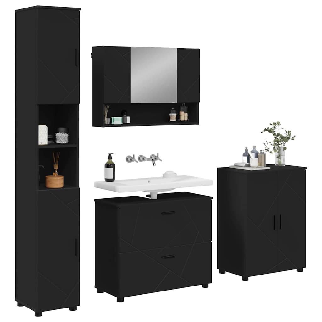 Bathroom Furniture Set with Drawer 4 pcs Black 30 x 35 x 192 cm