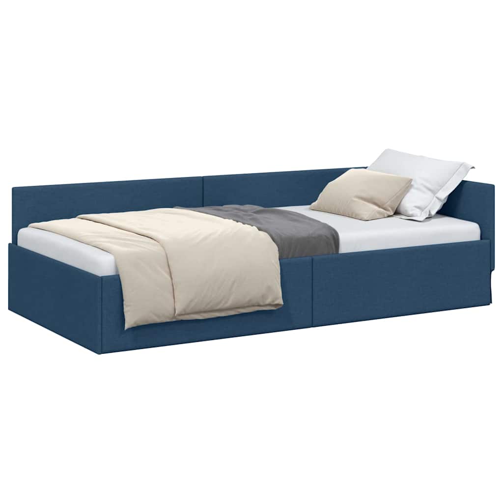 Corner Bed Frame Blue 80 x 200 cm Fabric and Engineered wood