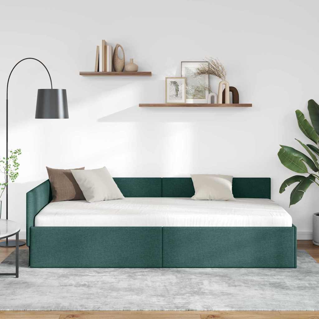 Corner Bed Frame with Headboard Dark green 90 x 190 cm