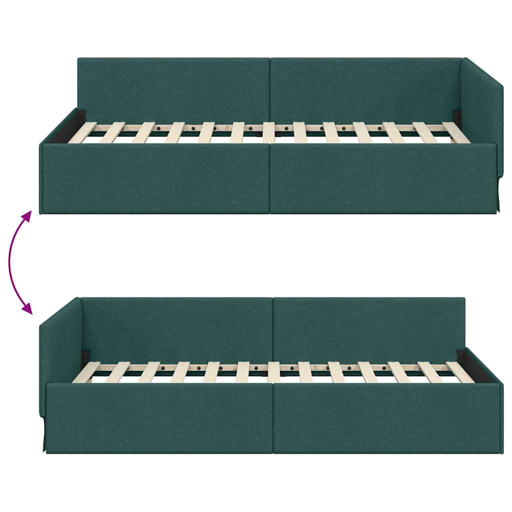 Corner Bed Frame with Headboard Dark green 90 x 190 cm