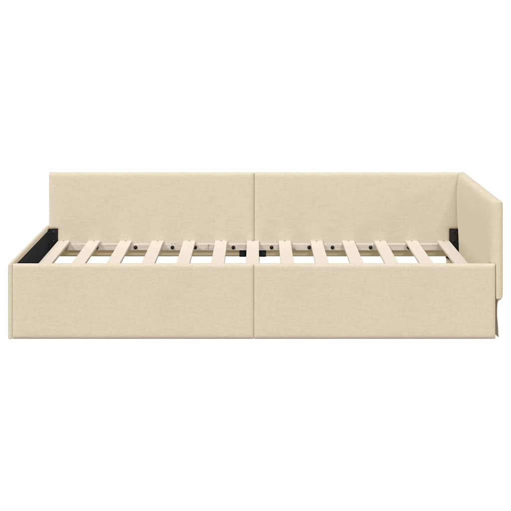 Corner Bed Frame Cream 90 x 190 cm Fabric and Engineered wood