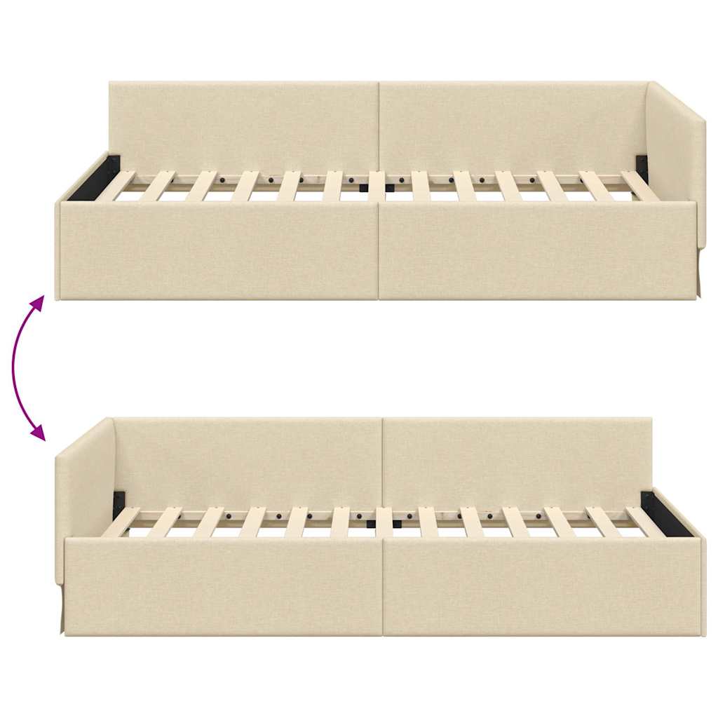 Corner Bed Frame Cream 90 x 190 cm Fabric and Engineered wood