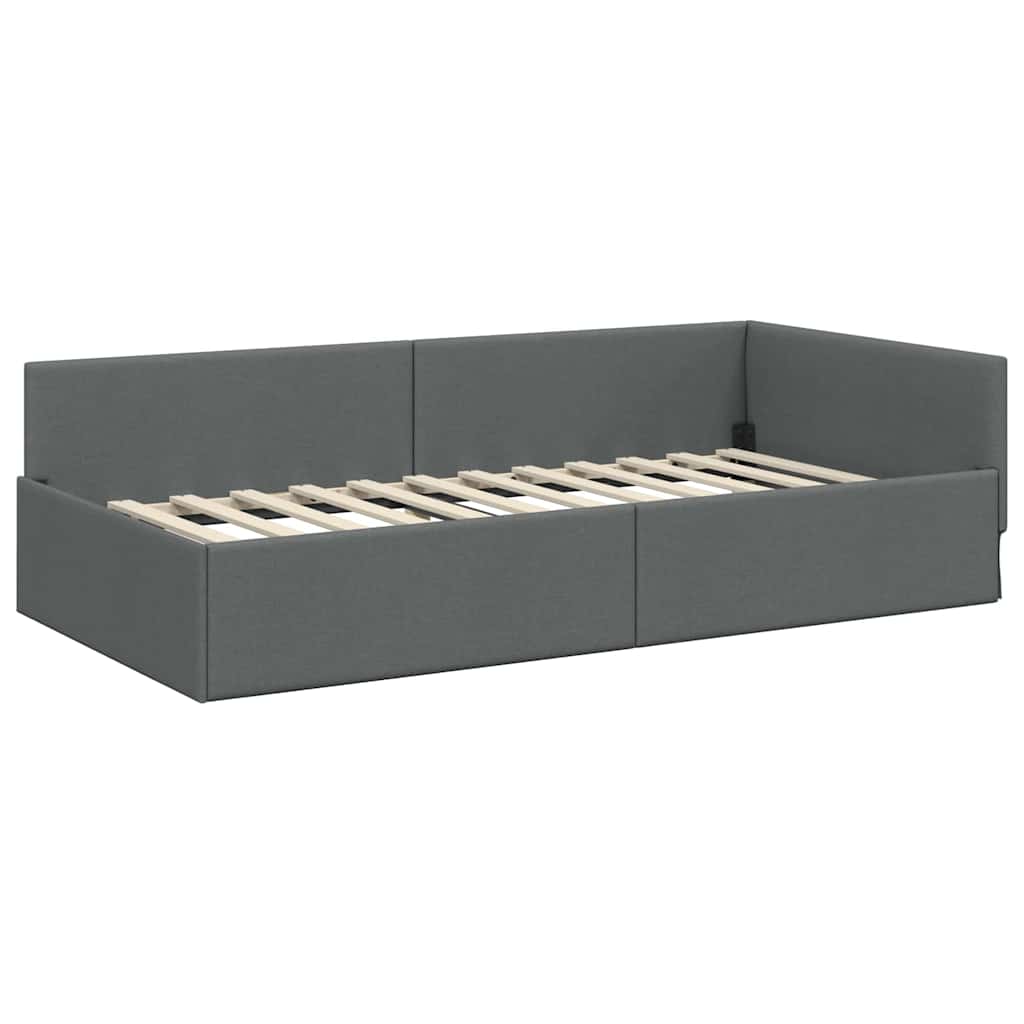 Corner Bed Frame with Headboard Dark grey 90 x 200 cm