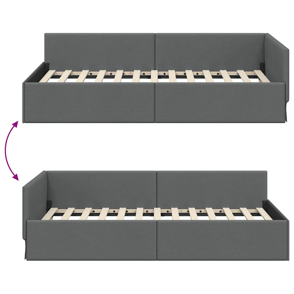 Corner Bed Frame with Headboard Dark grey 90 x 200 cm