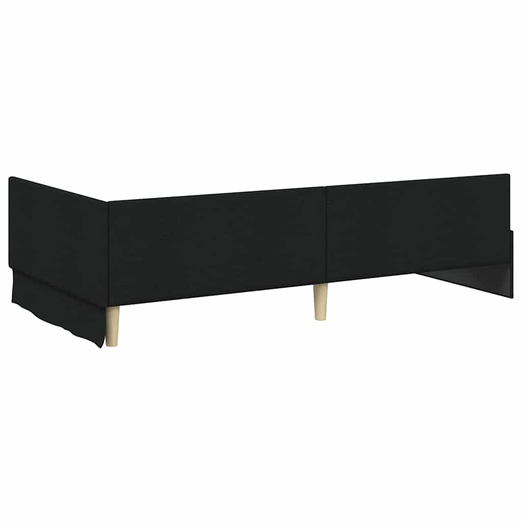 Corner Bed Frame Black 90 x 200 cm Fabric and Engineered wood