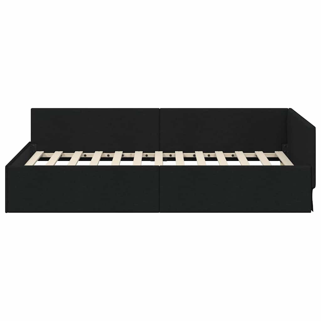 Corner Bed Frame Black 90 x 200 cm Fabric and Engineered wood