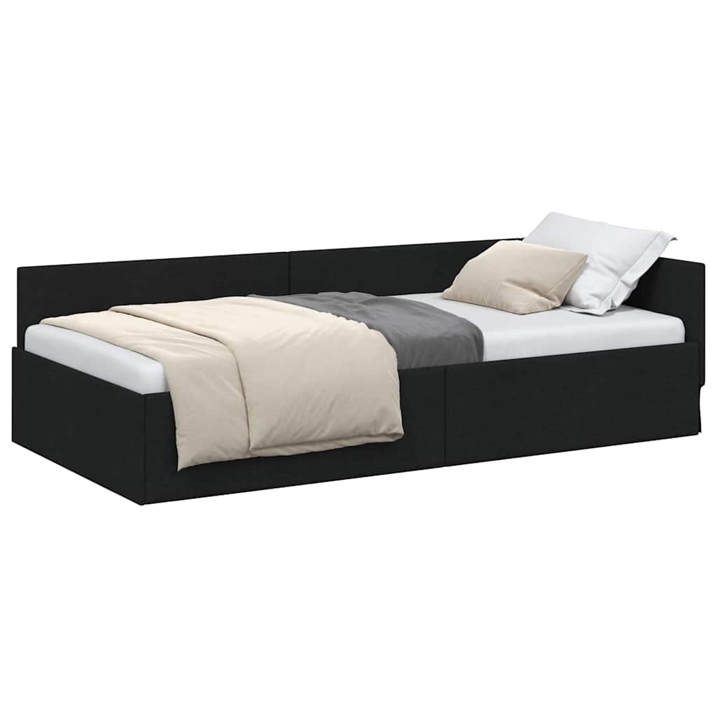 Corner Bed Frame Black 90 x 200 cm Fabric and Engineered wood