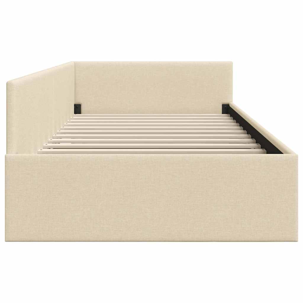 Corner Bed Frame Cream 90 x 200 cm Fabric and Engineered wood