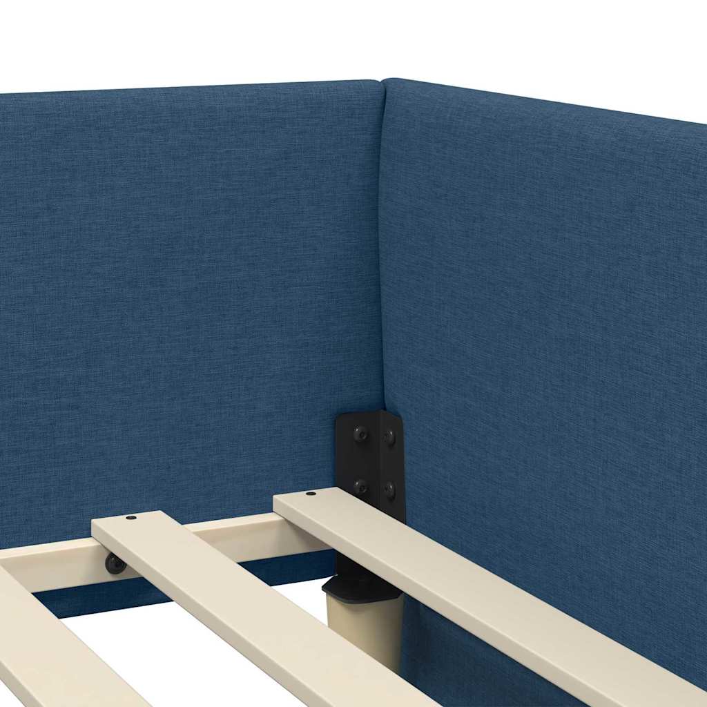 Corner Bed Frame Blue 90 x 200 cm Fabric and Engineered wood