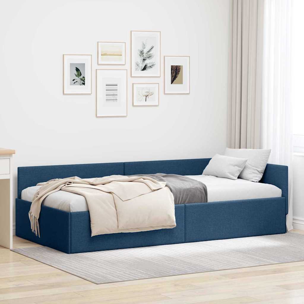Corner Bed Frame Blue 90 x 200 cm Fabric and Engineered wood