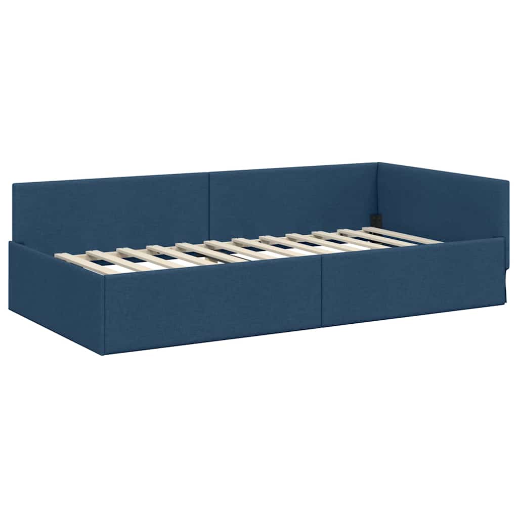 Corner Bed Frame Blue 90 x 200 cm Fabric and Engineered wood