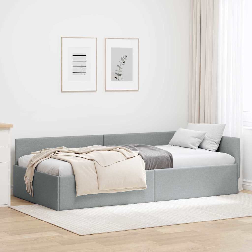 Corner Bed Frame with Headboard Light grey 100 x 200 cm