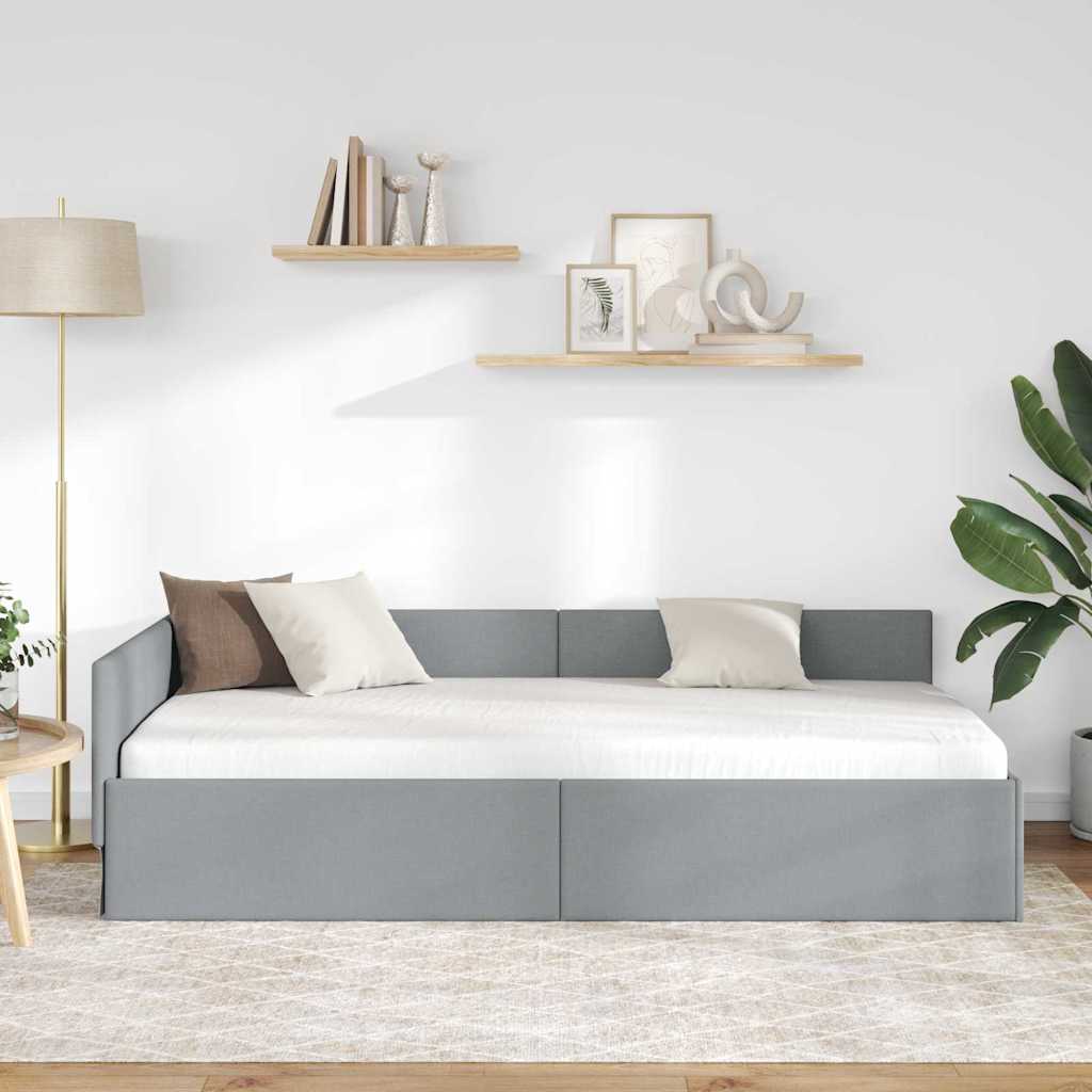 Corner Bed Frame with Headboard Light grey 100 x 200 cm