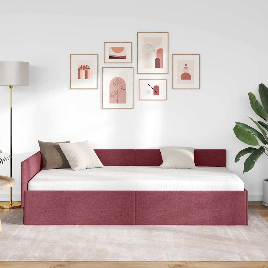 Corner Bed Frame with Headboard Wine red 100 x 200 cm