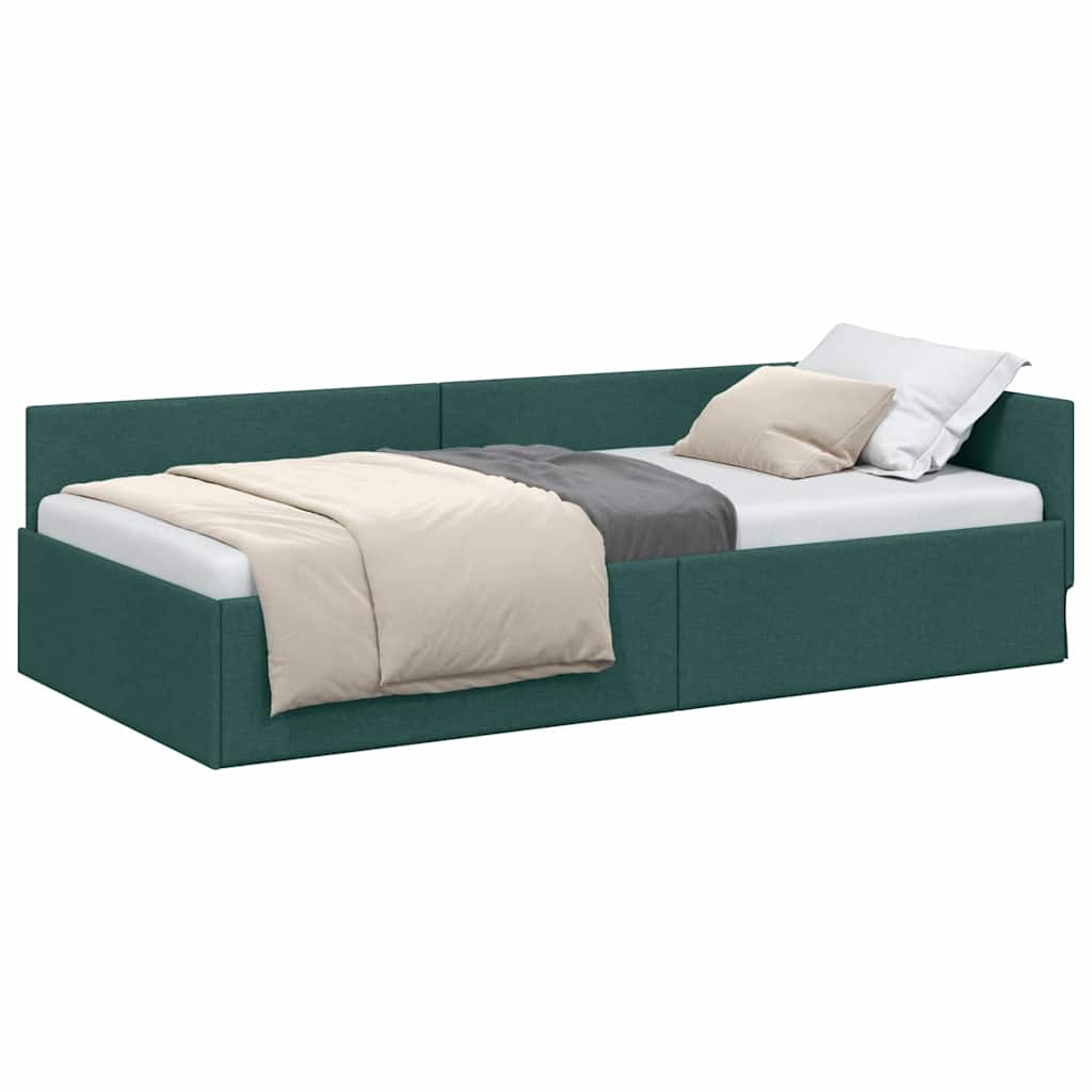 Corner Bed Frame with Headboard Dark green 100 x 200 cm