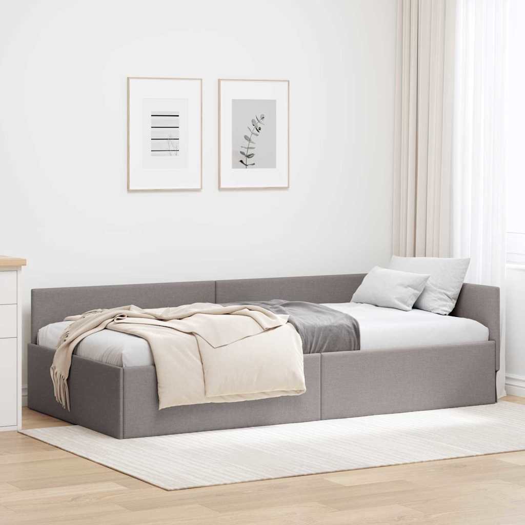 Corner Bed Frame Taupe 100 x 200 cm Fabric and Engineered wood
