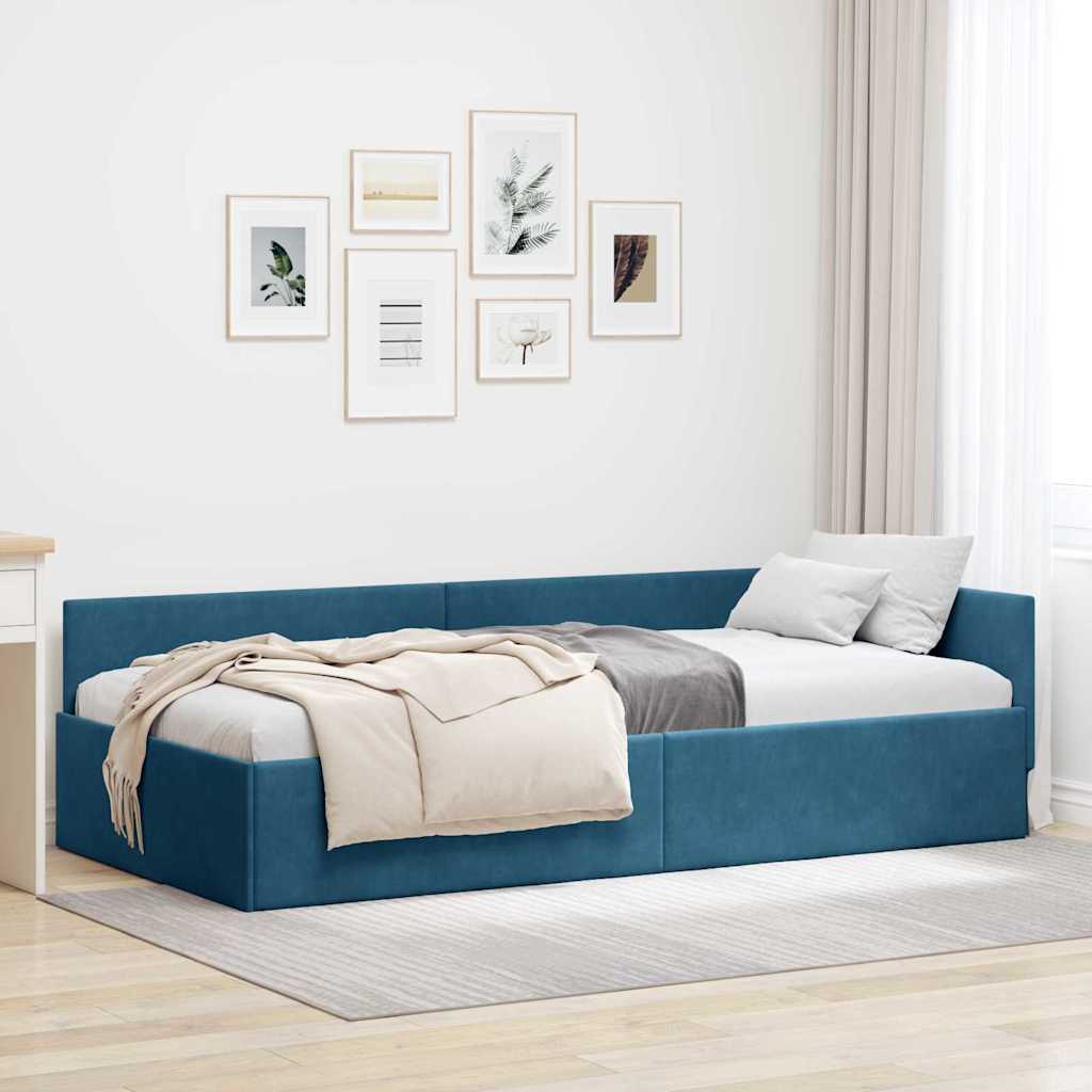 Corner Bed Frame Blue 80 x 200 cm Velvet and Engineered wood
