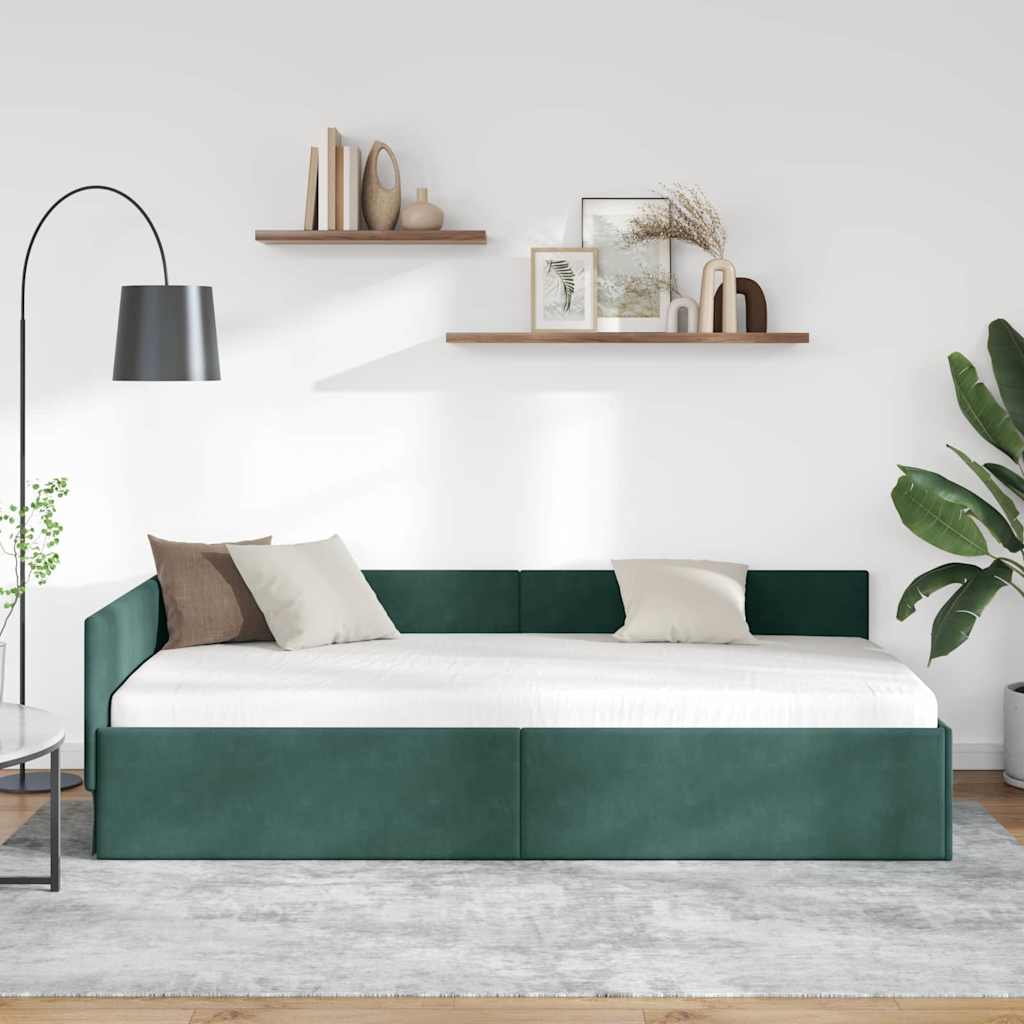 Corner Bed Frame Other with Headboard Dark green 80 x 200 cm