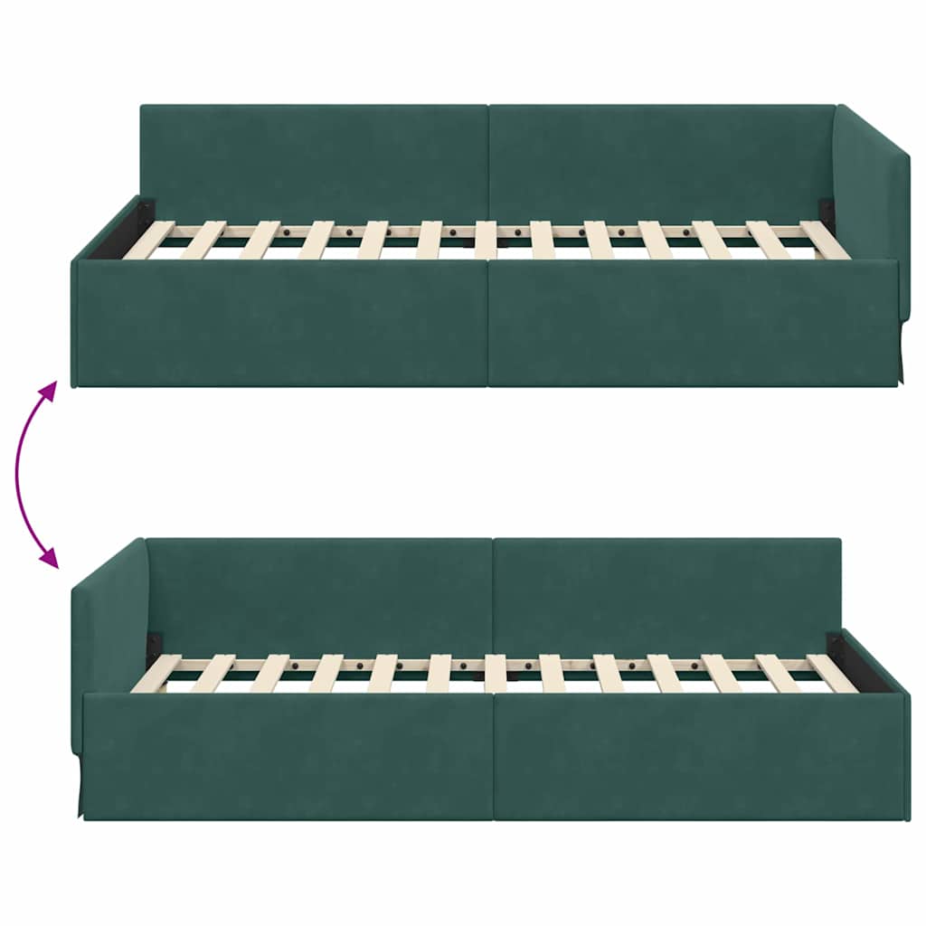 Corner Bed Frame Other with Headboard Dark green 80 x 200 cm
