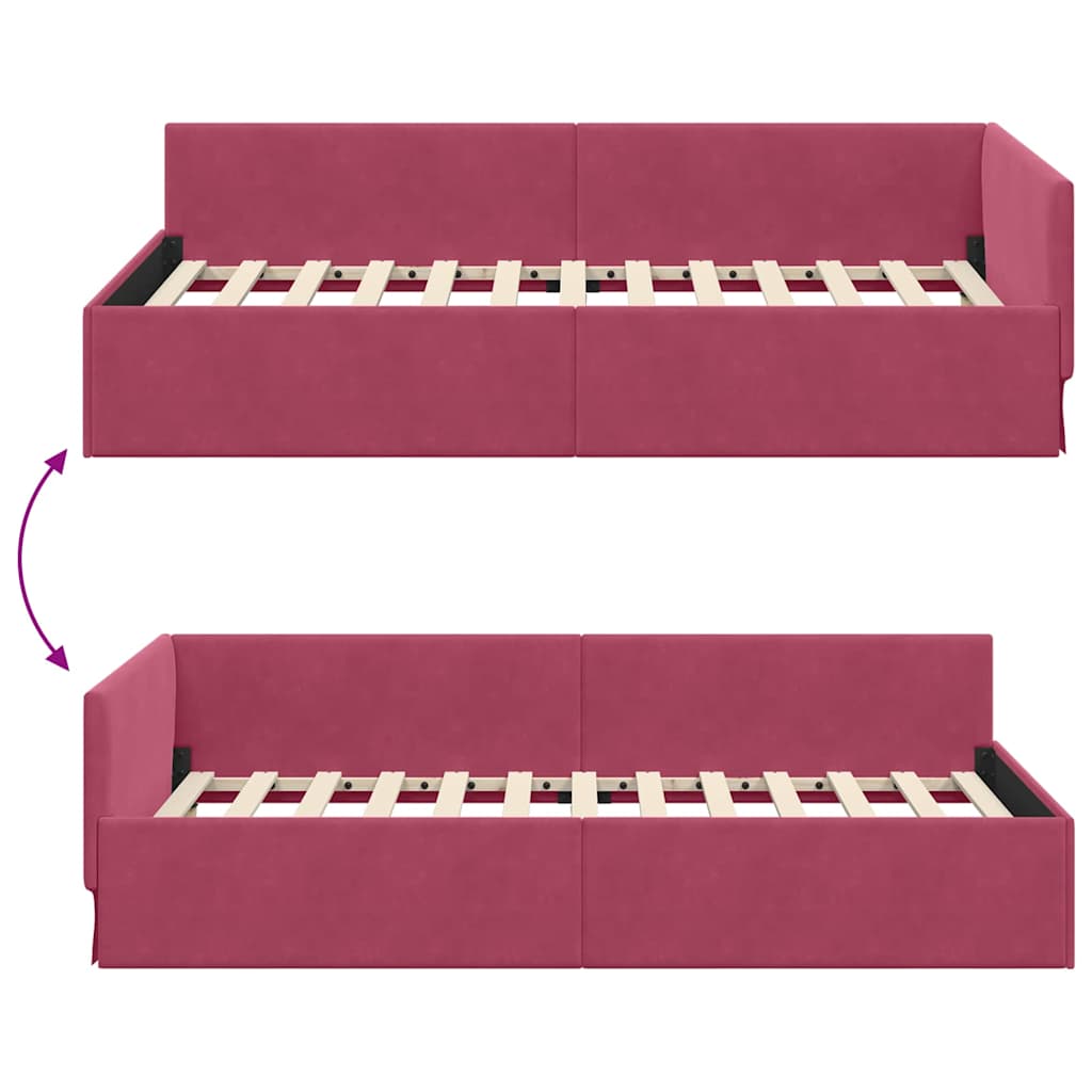 Corner Bed Frame Other with Headboard Wine red 80 x 200 cm