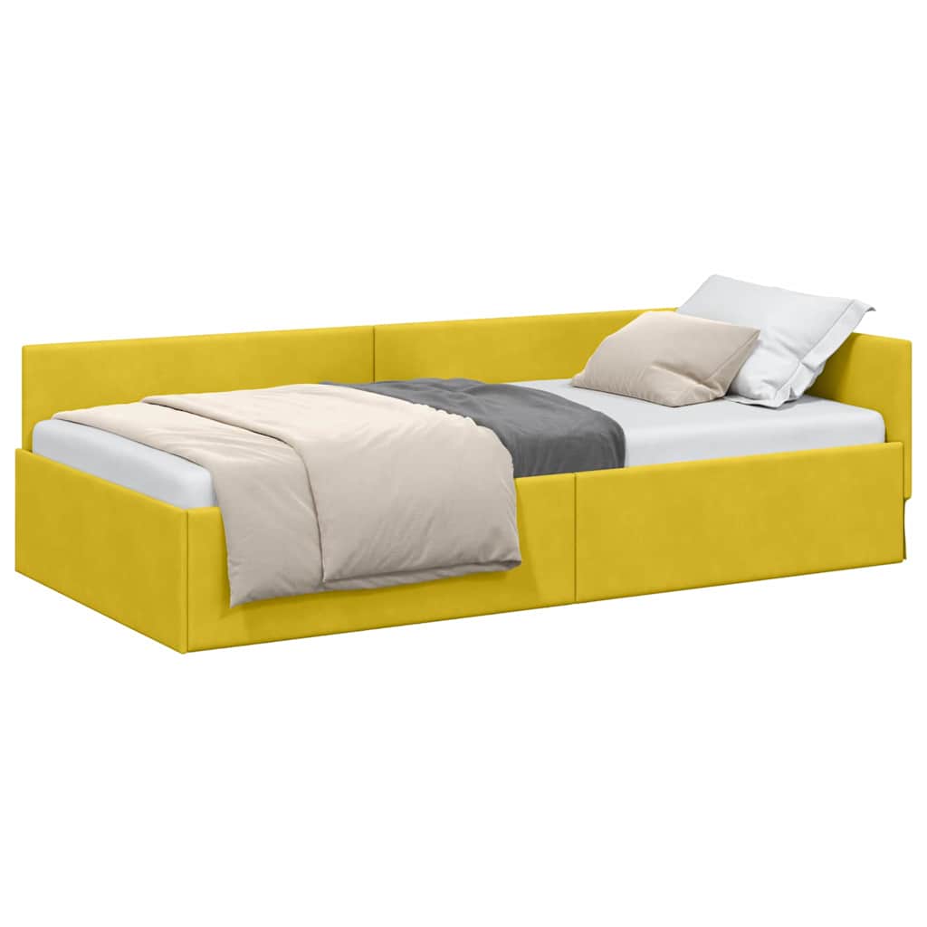 Corner Bed Frame Yellow 80 x 200 cm Velvet and Engineered wood