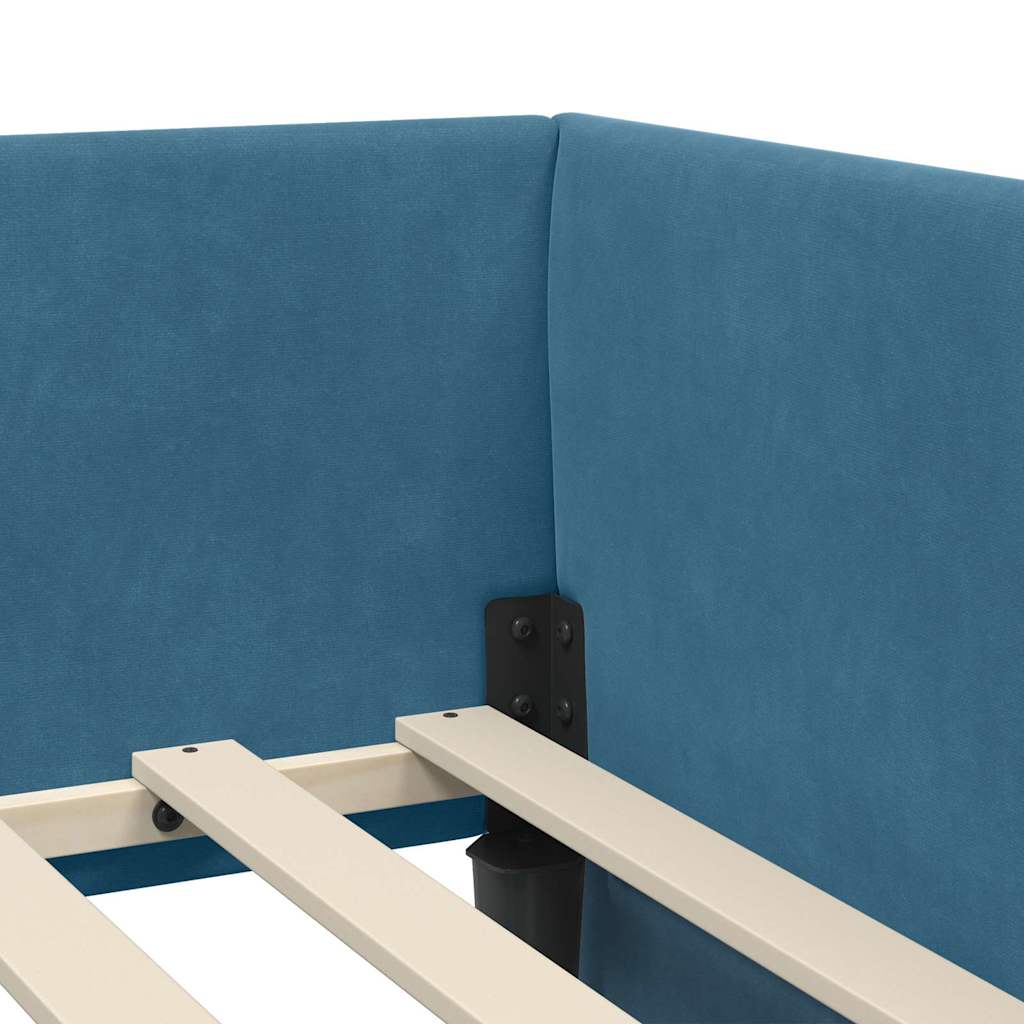 Corner Bed Frame Blue 90 x 190 cm Velvet and Engineered wood
