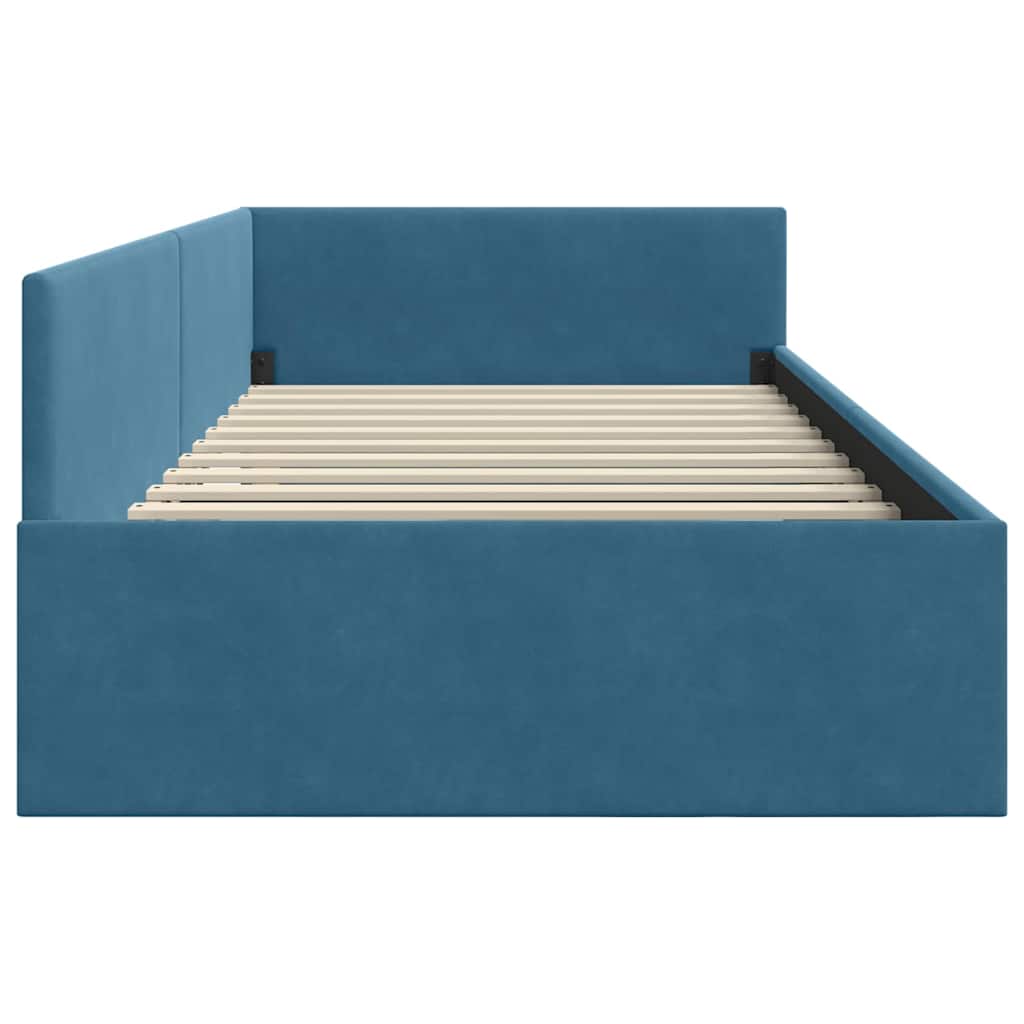 Corner Bed Frame Blue 90 x 190 cm Velvet and Engineered wood