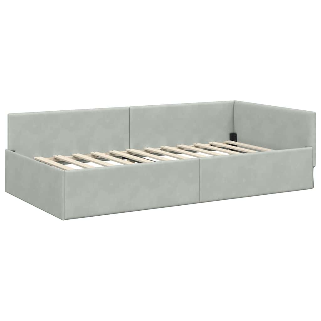 Corner Bed Frame Other with Headboard Light grey 90 x 190 cm