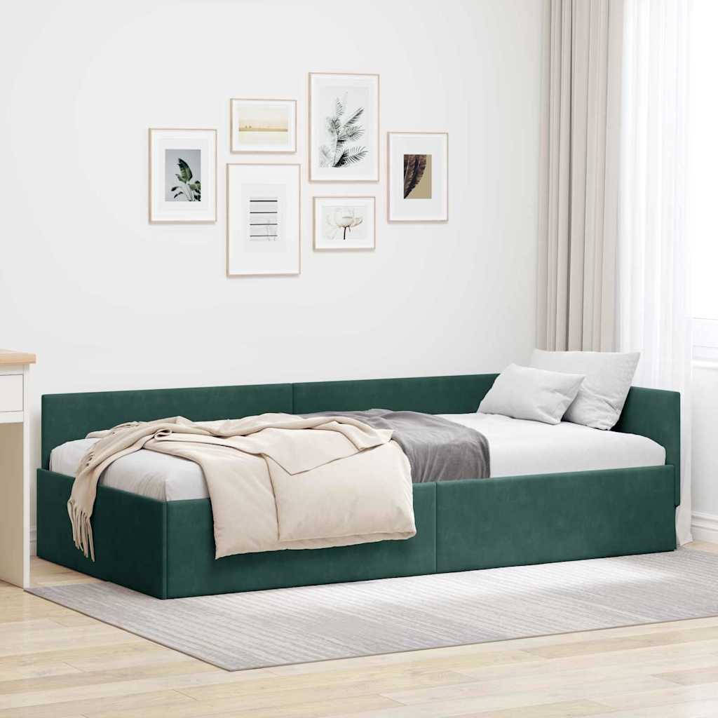 Corner Bed Frame Other with Headboard Dark green 90 x 190 cm