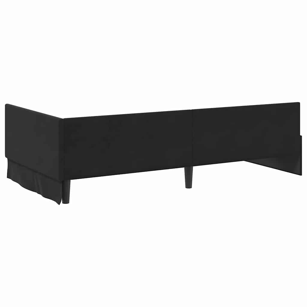 Corner Bed Frame Black 90 x 190 cm Velvet and Engineered wood