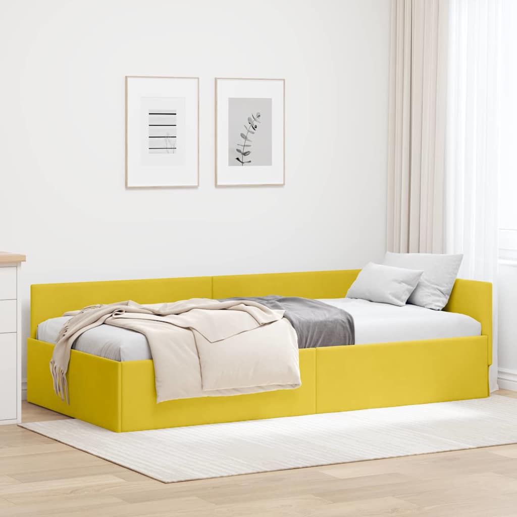 Corner Bed Frame Yellow 90 x 190 cm Velvet and Engineered wood