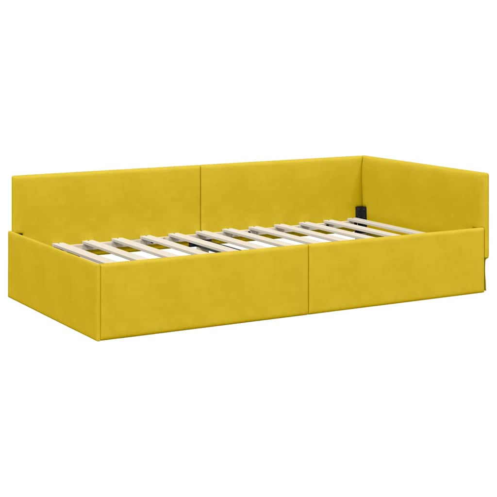 Corner Bed Frame Yellow 90 x 190 cm Velvet and Engineered wood